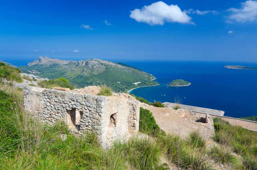 ancient lookout called Talaia d'Albercutx in the mountains close to the coast of OPollenca, Mallorca.