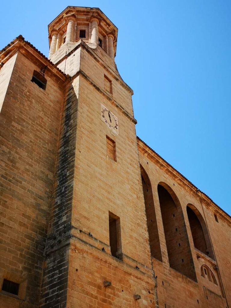 Neoclassical style bell tower of the Sant Miquel parish church in Llucmajor, Mallorca.