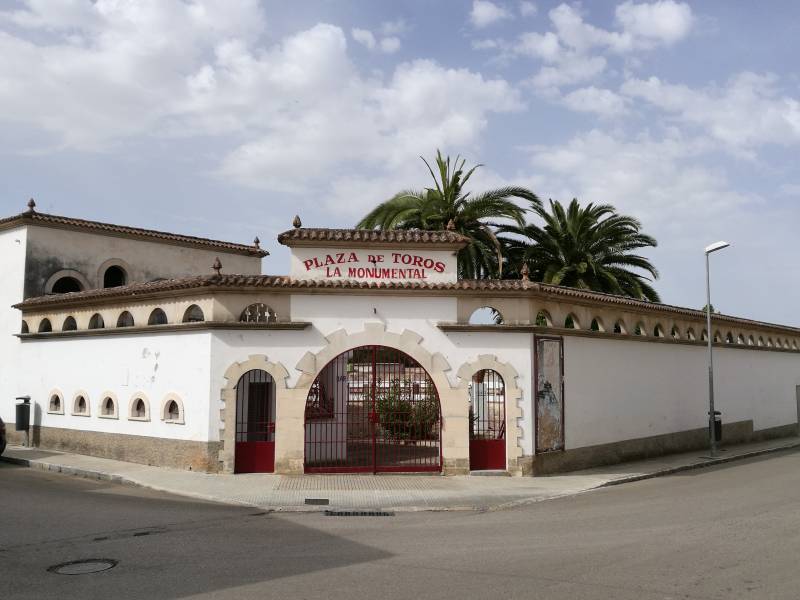 Old bullring of Placa de Toros La Monumental in Muro village, Mallorca island.