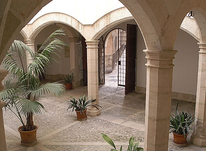 Charming patio and courtyard of city mansion Can Bordils in Carrer d'Almudaina, Palma, Mallorca.