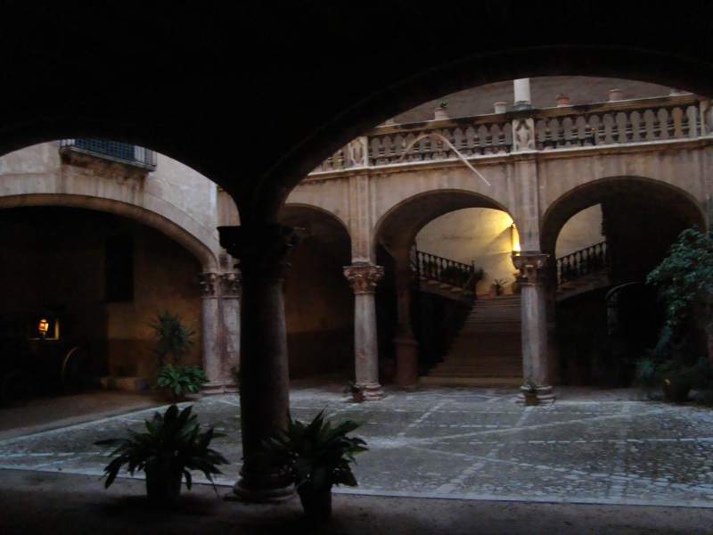 Beautiful courtyard and patio of Can Vivot mansion in Palma city, Mallorca.