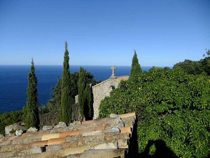 Chapel of Ermita de Santissima Trinitat in the mountains near the coast in Valldemossa, Mallorca island.