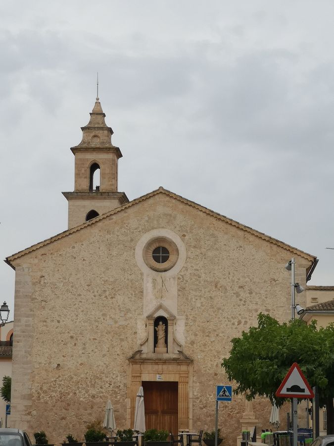 Main facade of the church of Natividad de Nuestra Senora in Costitx village, Mallorca.
