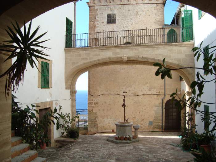 Small patio and courtyard of the Baronia estate in Banyalbufar village, Mallorca.