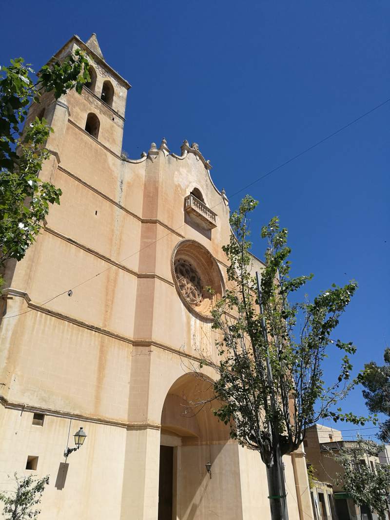Facade of the Augustine church and convent Sant Augusti in Felanitx town, Mallorca.