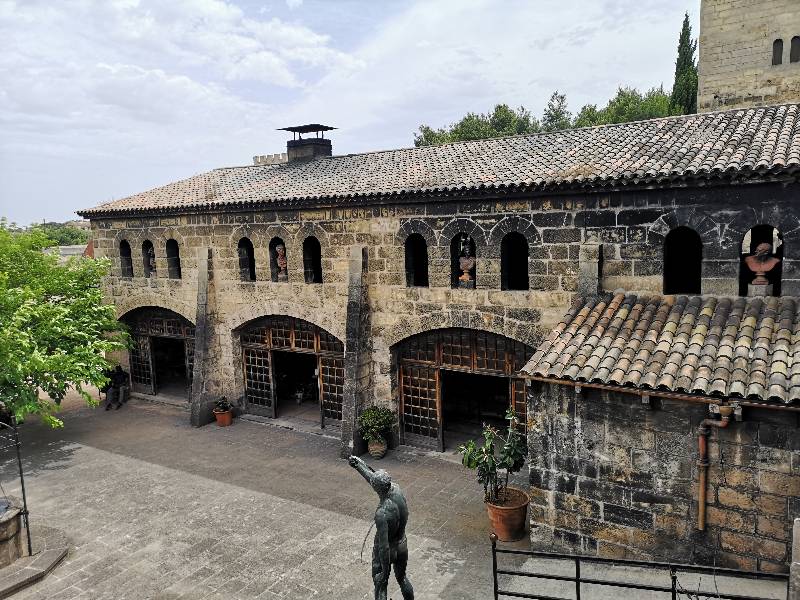 Courtyard of the medieval castle that Gordiola glass factory is housed in, in Algaida, Mallorca.