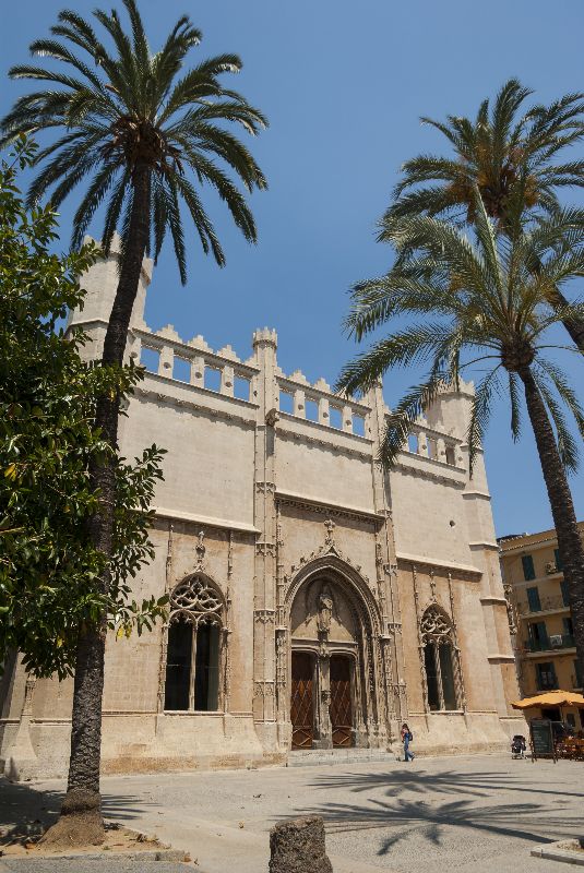 Old market building of La Llotja with beautiful Gothic architecture in Palma city, Mallorca.