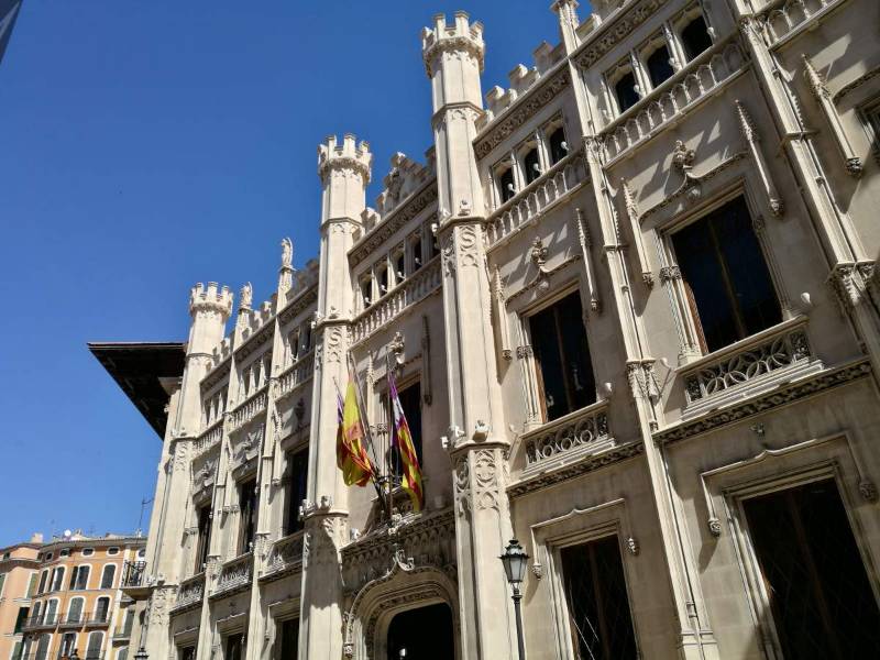 Facade of the Balearic government building in Palma, Mallorca, with Gothic architecture.