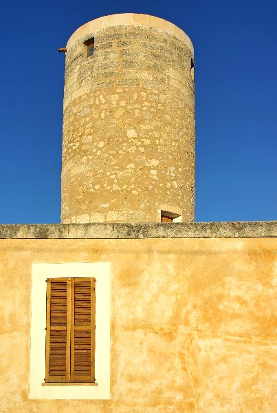 Old mill tower in Montuiri village, Mallorca, Spain