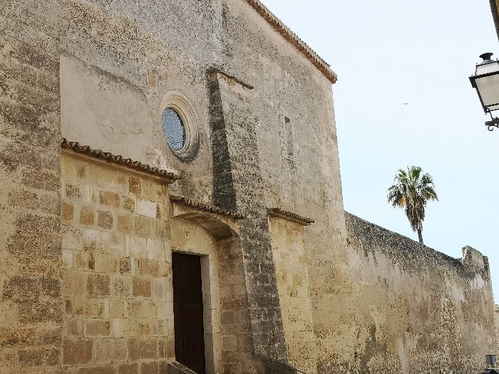 Walled facade of the convent of Monestir Concepcionista in Sineu town, Mallorca island.