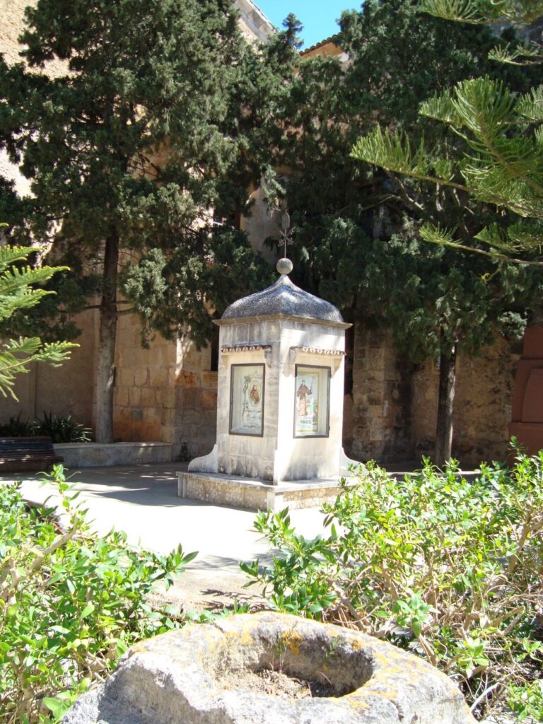 Monument in front of the Sant Bernadi convent commemorating preacher Junipero Serra, Petra village, Mallorca.