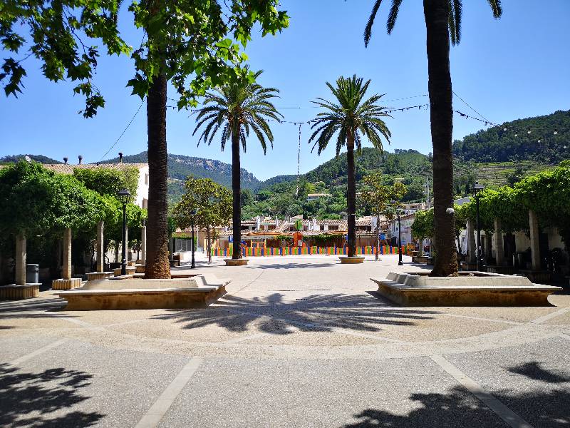 Public park of Placeta del Jardinet in the center of Esporles village, Mallorca island.