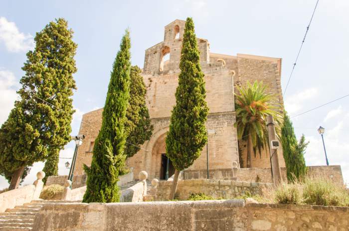 Main facade church of Sant Llorenc in Selva village, Mallorca.