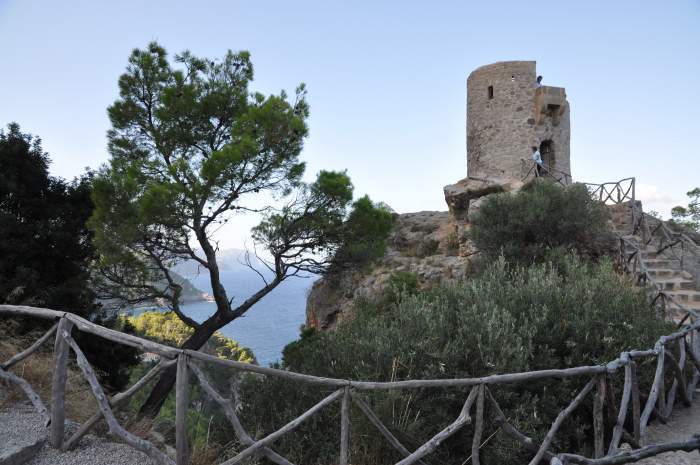 Watchtower of Torre des Verger by the coast of Banyalbufar, Mallorca, Spain.