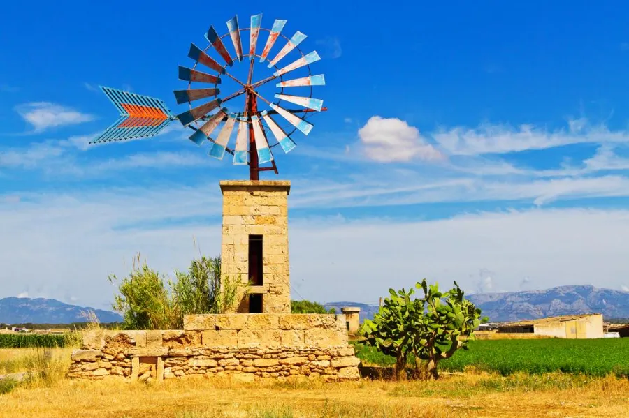 Old windmill in the rural countryside of Búger, Mallorca, Spain.
