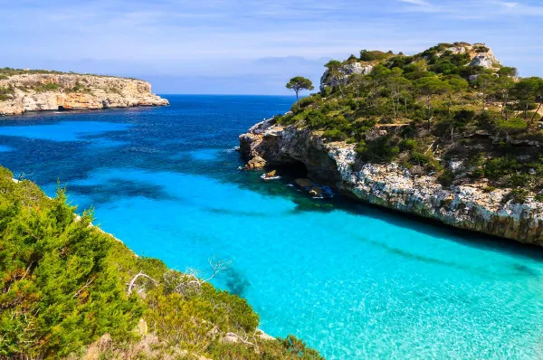 Picturesque beach of Calo des Moro near Cala Llombards, Mallorca island, Spain.