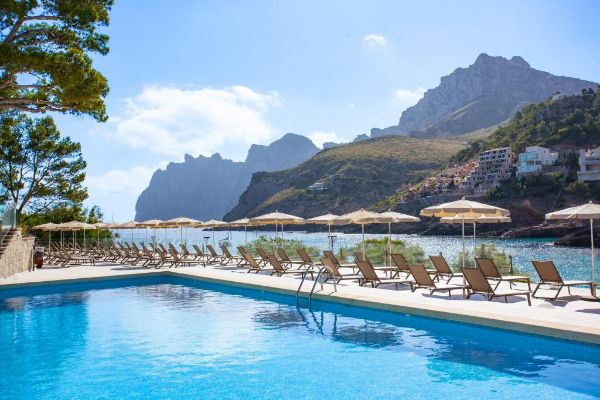 Pool at hotel Grupotel Molins in Cala Sant Vicenc, Mallorca island, Spain.