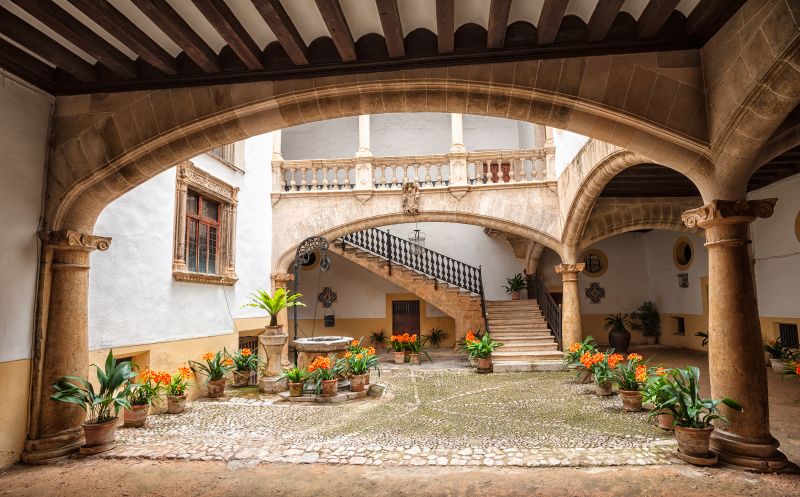 Beautiful inspirational courtyard of the Ca'n Oleza mansion in Palma city, Mallorca.