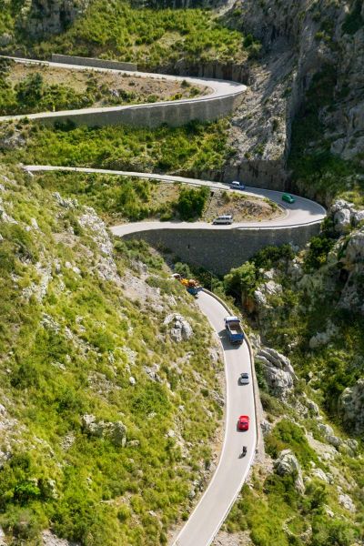 Mountain road in the Serra de Tramuntana mountain range, Mallorca island, Spain.