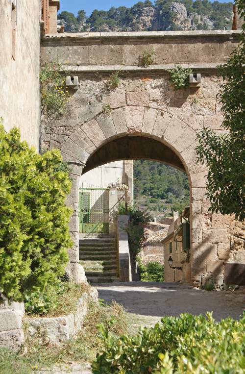 Scenic viewpoint of La Miranda in Valldemossa village, Mallorca.