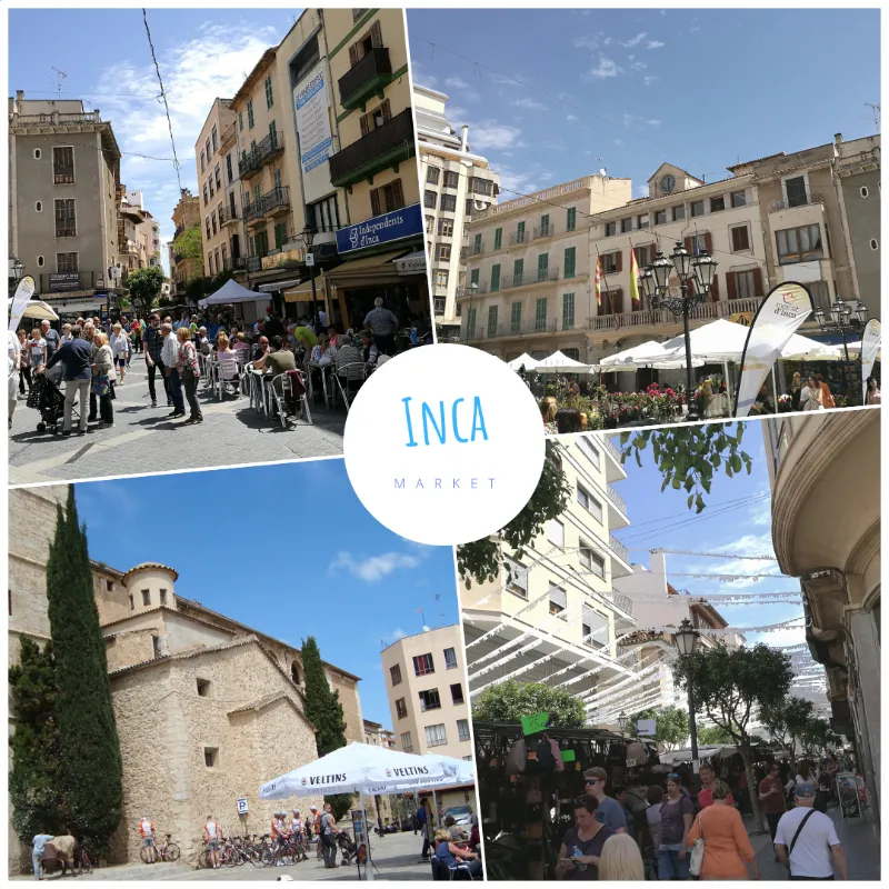 People browsing stalls at the weekly market in Inca town, Mallorca, Spain.