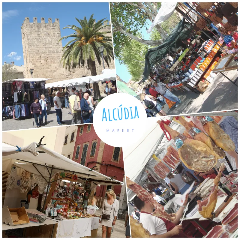 People at the market day in old town alcudia, Mallorca island.