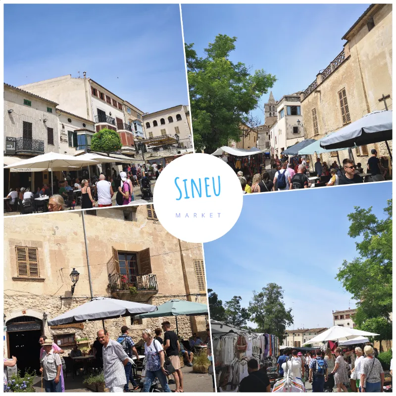 people browsing stalls at the Sineu market, Mallorca.