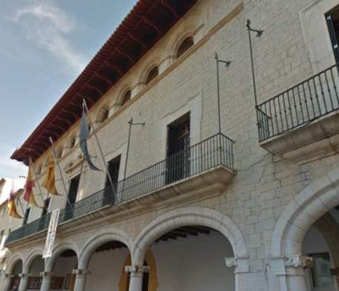 Regionalism architecture facade of the town hall of Alaró, on Placa de la Vila square.