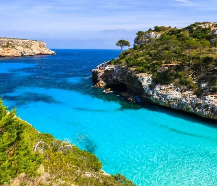 Picturesque beach of Calo des Moro near Cala Llombards, Mallorca island, Spain.