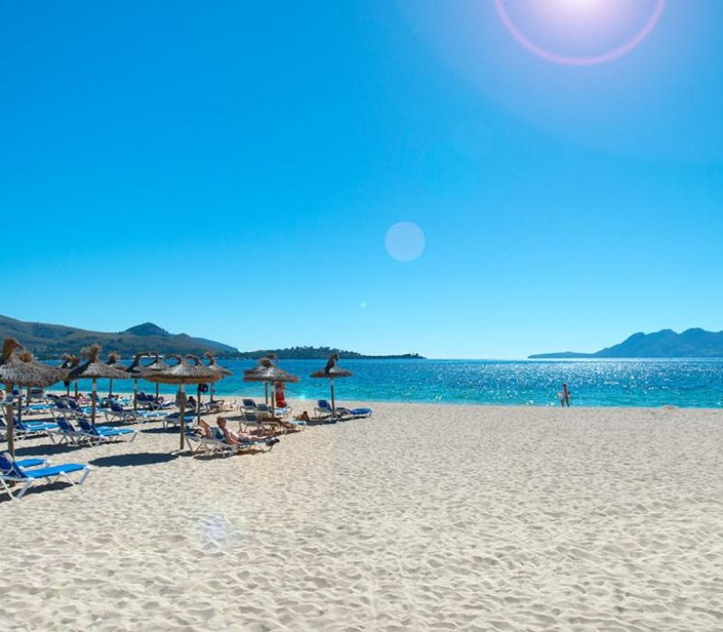 Fantastic beach in the bay of Cala Sant Vicenc, Mallorca island, Spain, during summer.