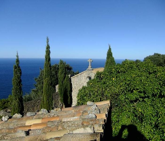 Chapel of Ermita de Santissima Trinitat in the mountains near the coast in Valldemossa, Mallorca island.