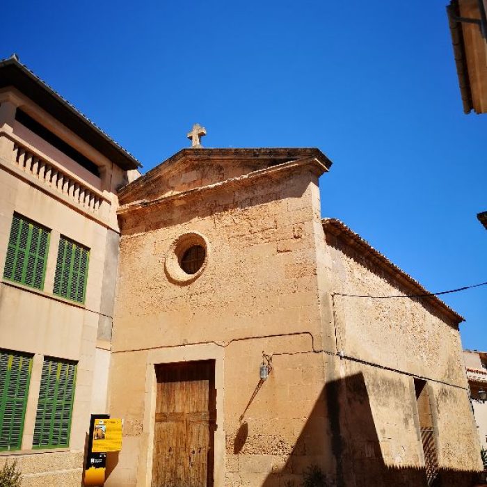 Front facade of the medieval hospital and chapel in Porreres village, Mallorca.