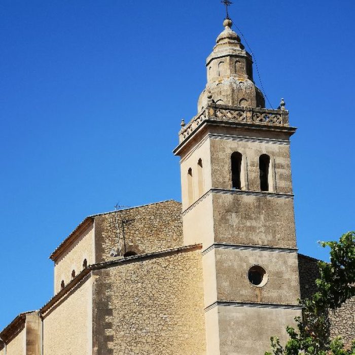 Tower of the Sant Felip Neri church in Porreres village, Mallorca.