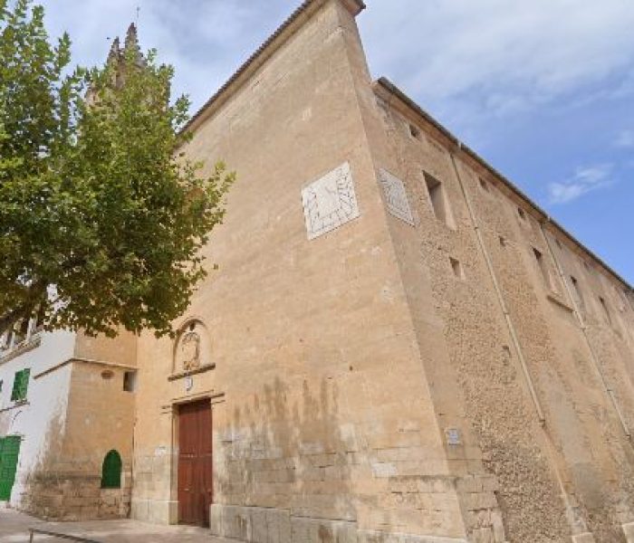 Facade and entrance of the Sant Fileu church in Llubi village, Mallorca.
