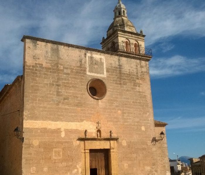 Facade and main entrance of the church of Santa Eugenia, Mallorca.