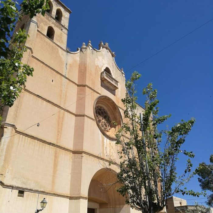 Facade of the Augustine church and convent Sant Augusti in Felanitx town, Mallorca.