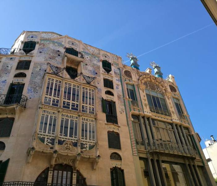 Beautiful Art Nouveau architecture facade of the El Aguila building in Palma city, Mallorca.