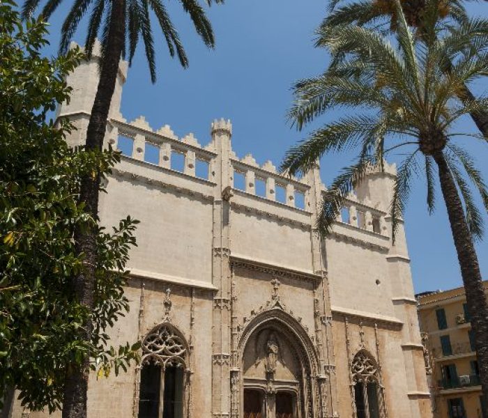 Old market building of La Llotja with beautiful Gothic architecture in Palma city, Mallorca.