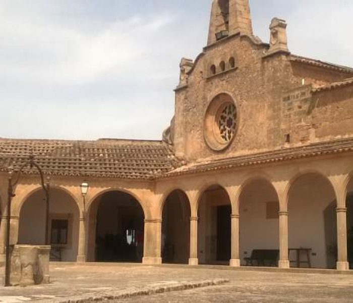 Chapel and sanctuari of Santuari de Monti Sion on a hilltop in Porreres, Mallorca.