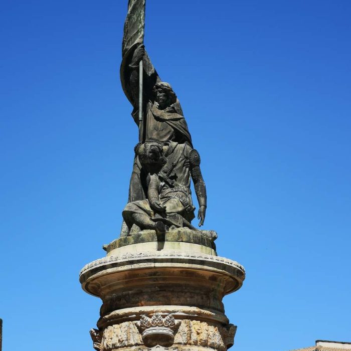 Sculpture of King Jaume III of Mallorca. The sculpture is a monument in commemoration of the lost battle against Spain.