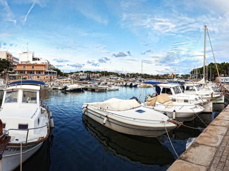 Boats anchored at the marina of Portopetro, Mallorca island, Spain.
