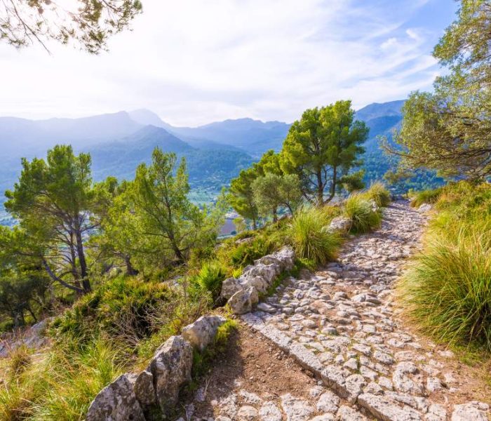 Mountaintop sanctuary of Puig de Maria in Pollenca, Mallorca.