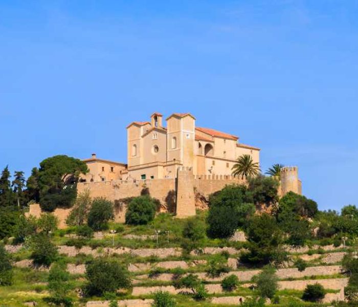 Pilgrimage church of Sant Salvador on top of a hill in Arta town, Mallorca island.