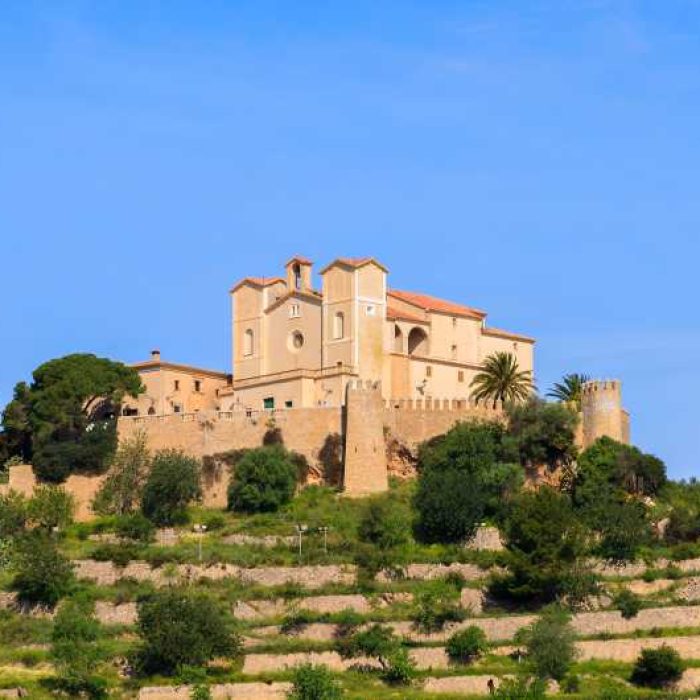 Pilgrimage church of Sant Salvador on top of a hill in Arta town, Mallorca island.