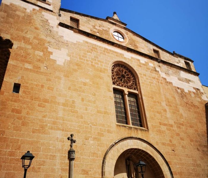 Main entrance in the facade of the church and convent of Sant Vicenc Ferrer in Manacor town, Mallorca.