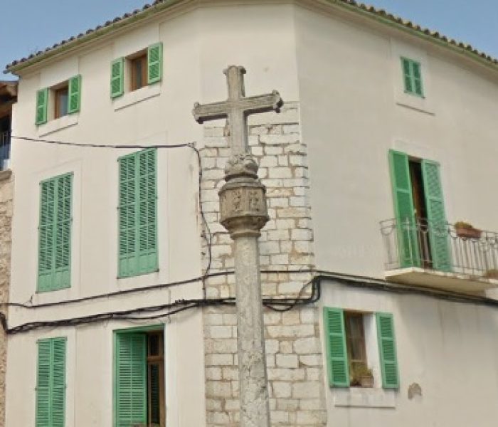 Stone cross of Creu de Valella in Selva village, Mallorca.