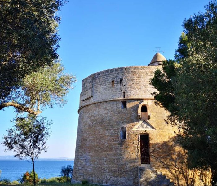 Old coastal watchtower of Torre Major between Port de Alcudia and Alcanada headland, Mallorca island.