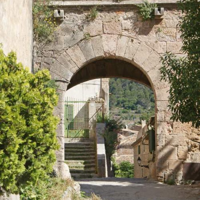 Scenic viewpoint of La Miranda in Valldemossa village, Mallorca.